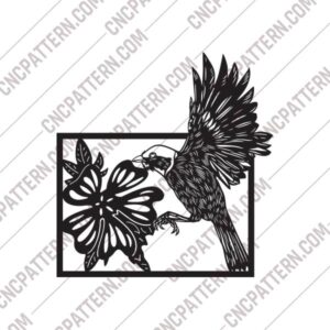 Bird with Flower DXF File